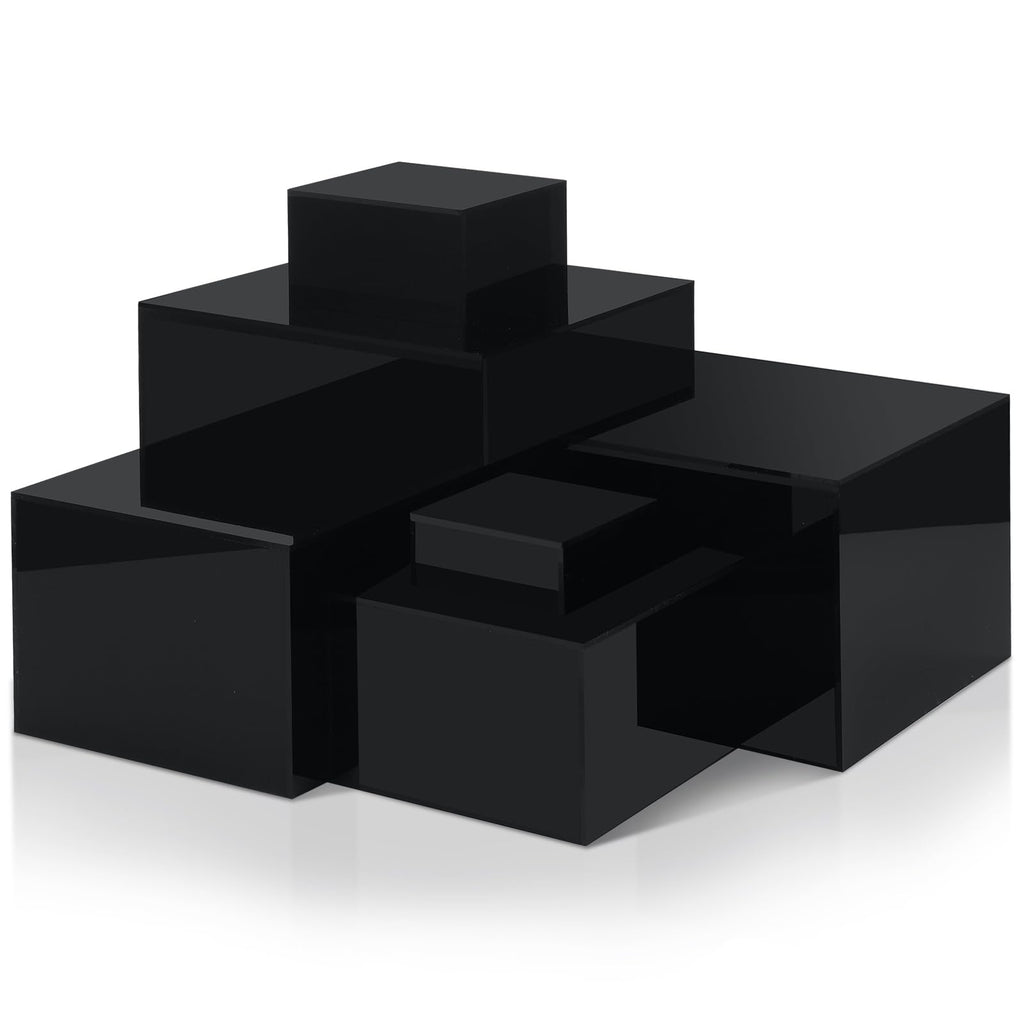 Geelin 6 Pack Acrylic Risers for Display Acrylic Cube Boxes Risers Display Stands with Hollow Bottoms Decorative Stand for Jewelry Candy Table Decor 6 Sizes(Black,3 to 8 Inch,Square)