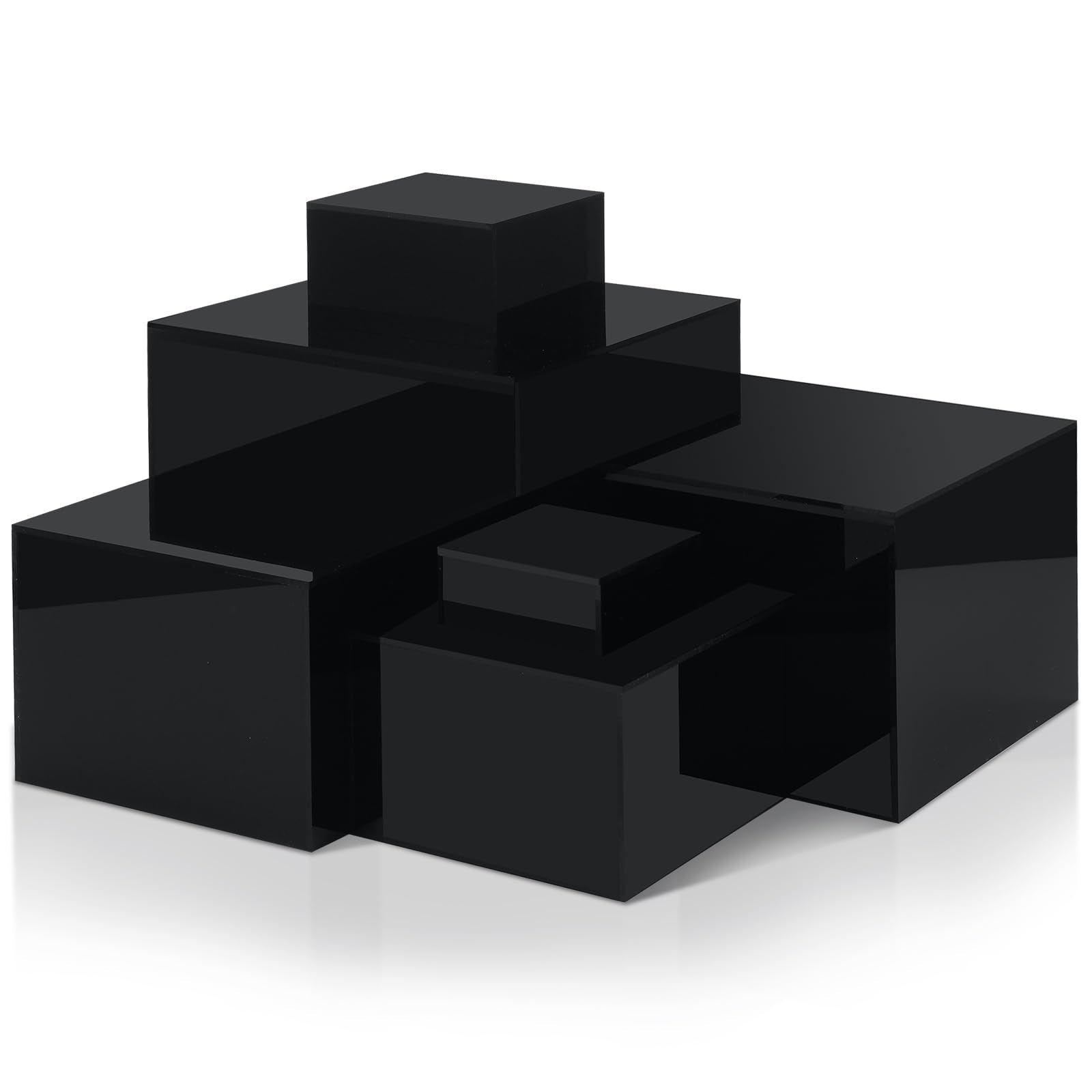 Geelin 6 Pack Acrylic Risers for Display Acrylic Cube Boxes Risers Display Stands with Hollow Bottoms Decorative Stand for Jewelry Candy Table Decor 6 Sizes(Black,3 to 8 Inch,Square)