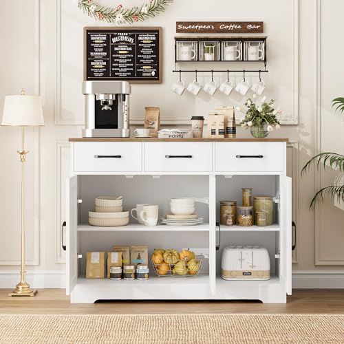 Modern Farmhouse Buffet Cabinet with 3 Drawers and Adjustable Shelves, 42.5"