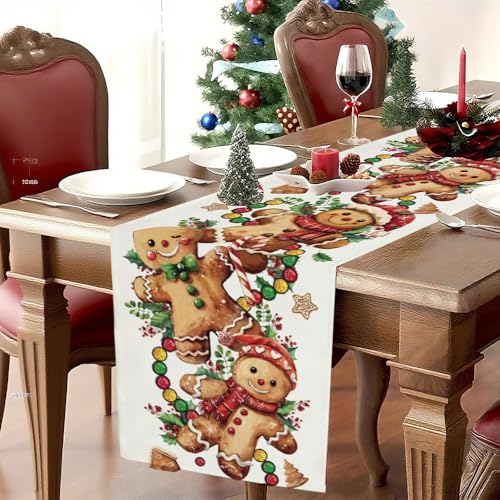 Baccessor Christmas Gingerbread Man Table Runner 13x48 Burlap - Funny Candy Cane Xmas Decor