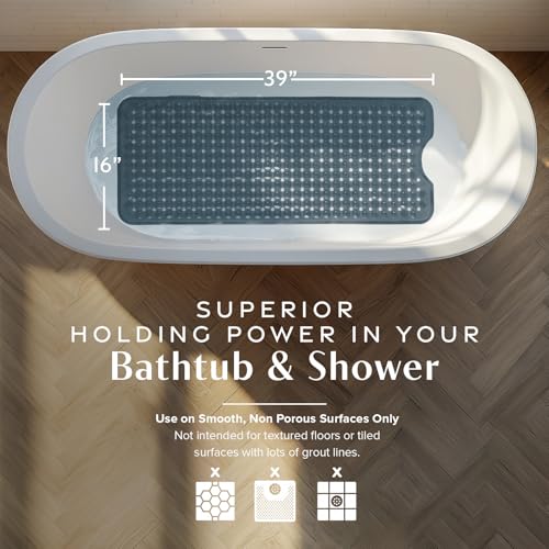 Extra Long Non-Slip Bathtub Shower Mat - 39x16 Inch with Suction Cups