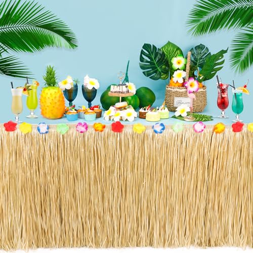 Hawaiian Grass Table Skirt - 108-Inch Tropical Luau Party Decoration
