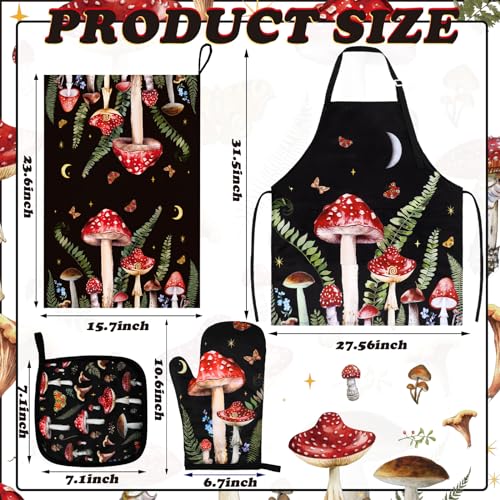 7-Piece Mushroom Kitchen Linen Set with Apron, Towels, and Oven Mitts