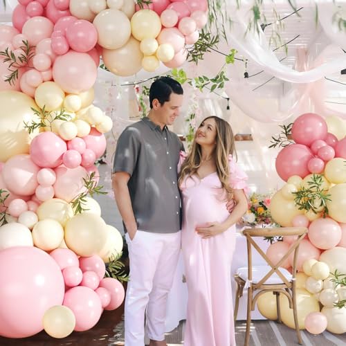 Pink and Yellow Balloon Arch Kit - 124Pcs Pastel Party Garland