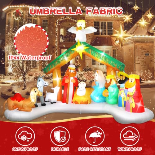 Elegear 12FT Nativity Scene Inflatable - Outdoor Christmas Decorations with LED Lights