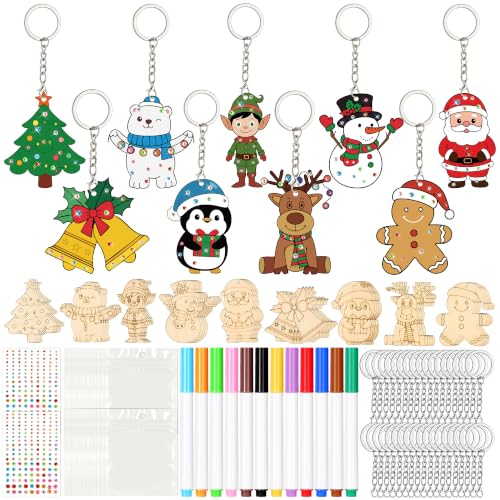Bafeil Christmas Unfinished Wood Craft Kit - DIY Keychains with 36 Pieces