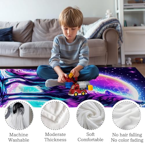 GNEW Galaxy Wolf Moon Blanket 80x60 Inches, Soft Plush Space Wolf Starry Sky Kids Gift