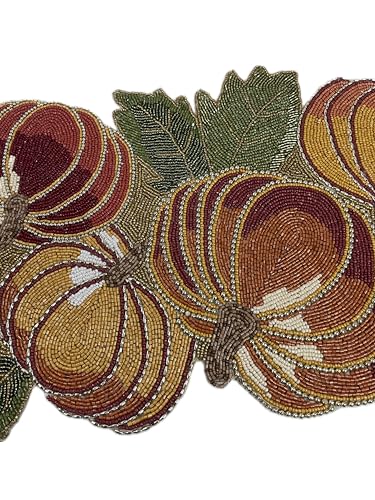 Halloween Beaded Table Runner 36 x 14 in - Fall Yellow Orange Green Red Decor
