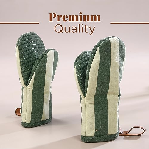Mini Oven Mitts - Heat Resistant Silicone & Cotton Gloves, Set of 2, Green