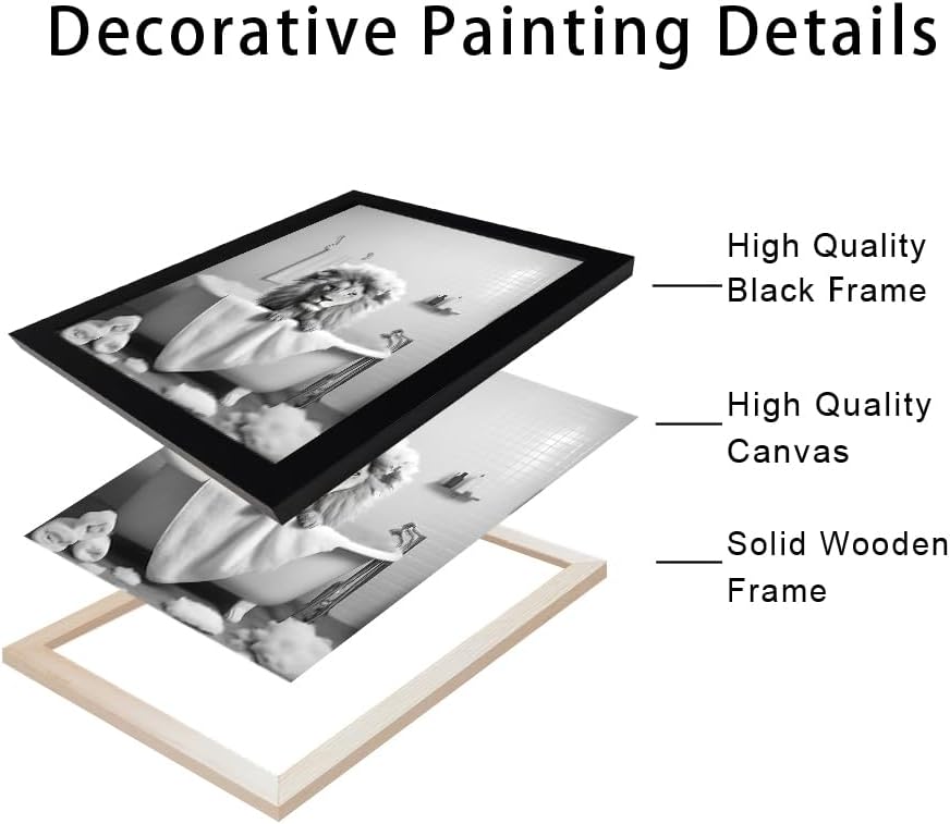 Regine Switzerland Black and White Lion Canvas Wall Art - Funny Bathroom Decor | Framed Animal Print