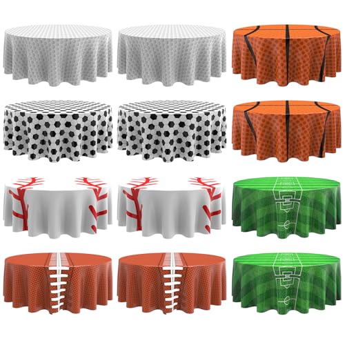 12 Pcs 84in Sports Round Tablecloths - Soccer, Basketball, Football, Golf, Field 6 Styles (Oudain)