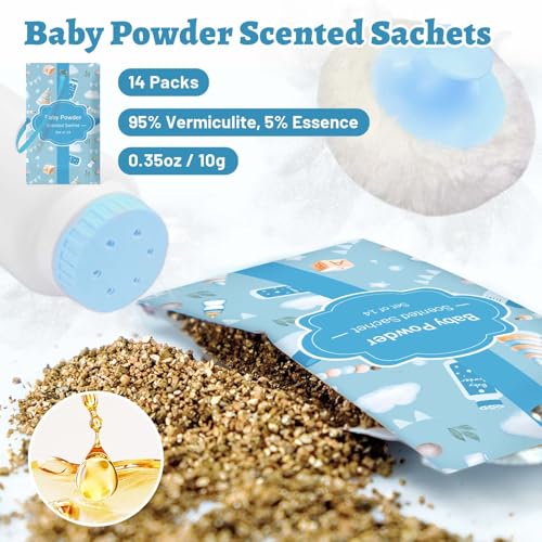Baby Powder Scented Sachets for Drawers and Closets, 14 Pack