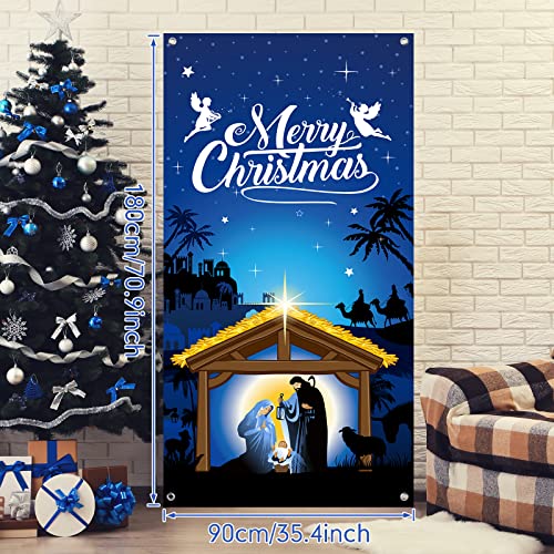 Nativity Christmas Door Cover Nativity Scene Banner 71 x 35 in Polyester Front Door Decor