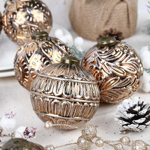 VAINECHAY Vintage Rustic Bronze Christmas Ornaments - 80mm Pack of 12