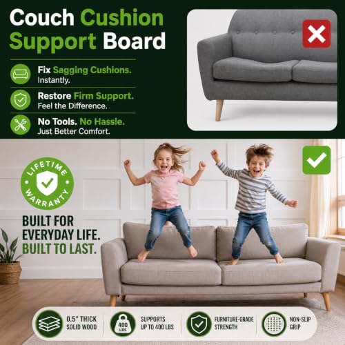 Solid Wood Couch Cushion Support Board for Sagging Sofas (58-67" x 19.7")