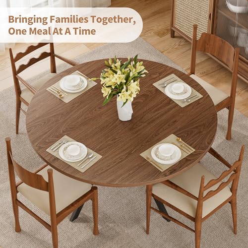 42" Round Farmhouse Dining Table with Storage Shelf & Metal Legs