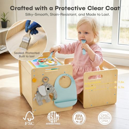 Montessori Log Toddler Table & Chair Set with Storage, Adjustable, Baby Furniture Gift