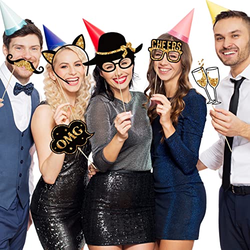 36-Piece Gold and Black Birthday Photo Booth Props Kit