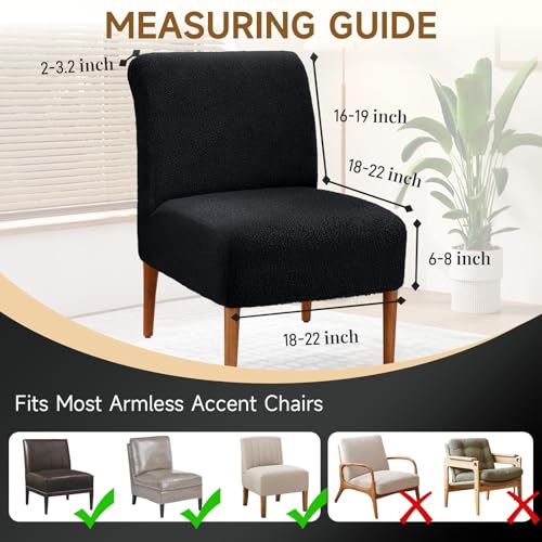 Soft Armless Accent Chair Slipcover - Black Teddy Fabric