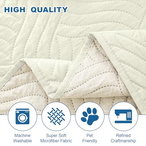 Waterproof Non-Slip Recliner Chair Cover - Quilted Protector with Pocket (Off White, 23")