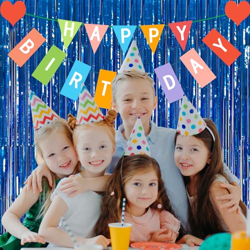 K.E.J. Blue Foil Fringe Curtains 2-Pack - Metallic Tinsel Party Backdrop