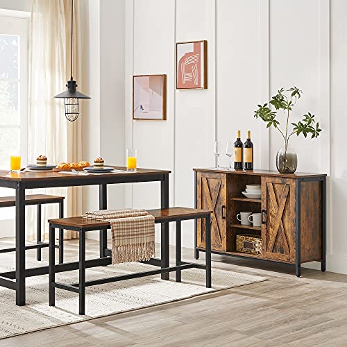 Industrial Dining Bench Set of 2, Rustic Wood and Steel Frame