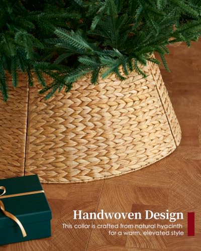 HAPPYCLUB 28in Christmas Tree Collar - Natural Woven Hyacinth Rattan Basket for 6ft-7.5ft Trees