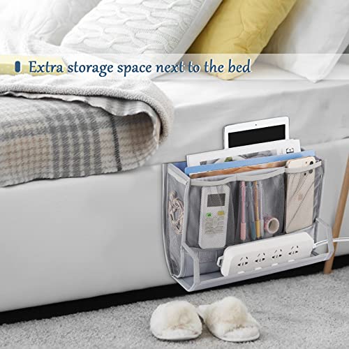 Bedside Caddy Organizer with 7 Pockets for Dorm Bed, Gray Oxford Cloth