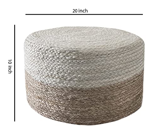 Handwoven Jute Pouf Ottoman - 20-Inch Square Natural Braided Floor Stool