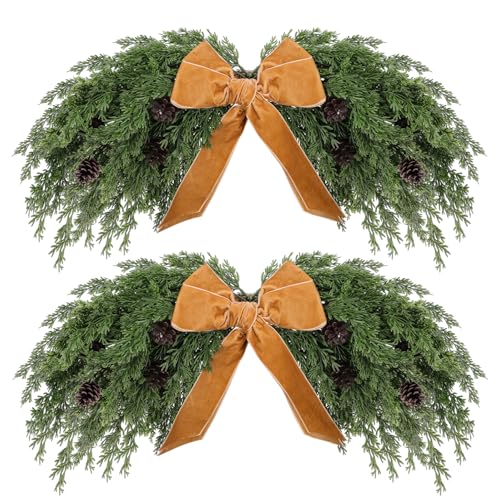 31.5-inch Artificial Christmas Swag with Bow, 2-Pack Pine Garland Decor