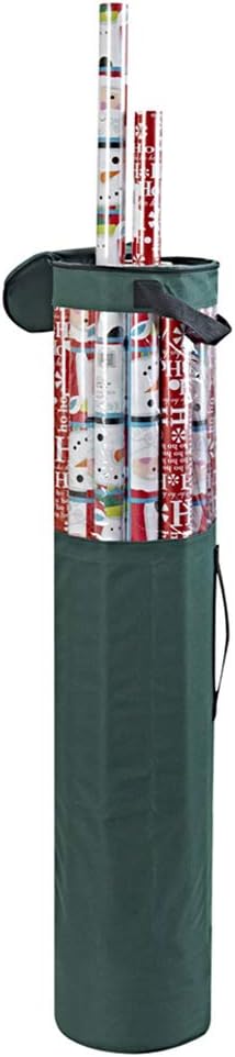 ProPik Gift Wrapping Paper Storage Organizer Bag - Heavy Duty 40 Inch, Holds 24 Rolls, Clear PVC with Zippered Top & Handles | Green