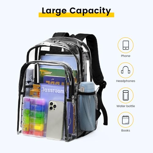16-Inch Large Clear Backpack - Heavy Duty Transparent School Bookbag