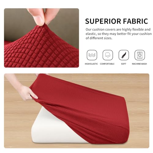 Easy-Going 2-Piece Christmas Red Stretch Sofa Cushion Cover Set for Loveseat, Elastic Protector