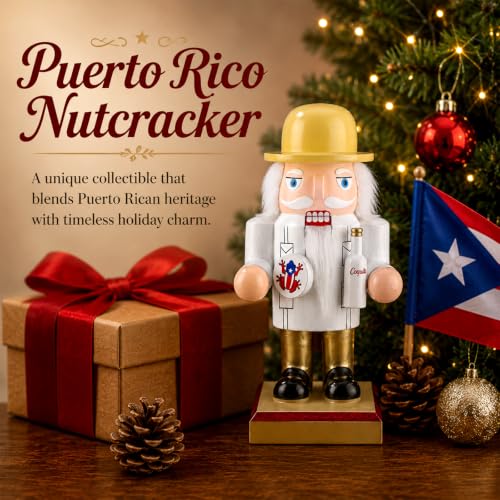 Puerto Rican Style Christmas Nutcracker Figurine - White & Gold Collectible Decor