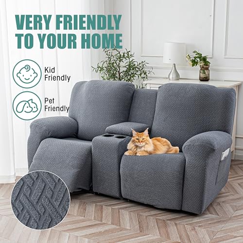 Stretch Recliner Loveseat Cover with Console - Dark Gray