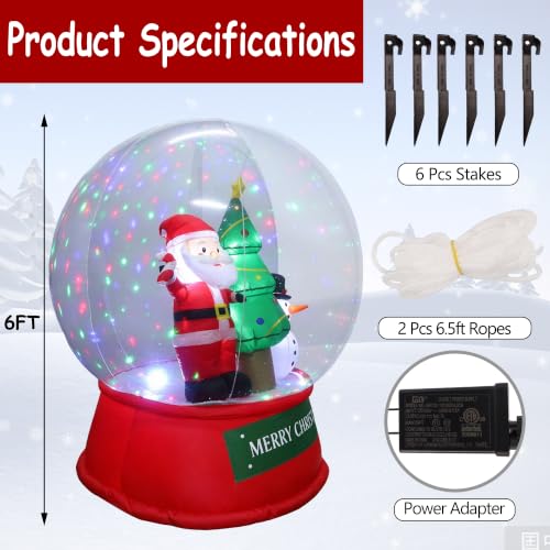 Fulong 6ft Snow Globe Inflatable with LED Lights & Swirling Snow (Snow Globe, 6ft) - Festive Outdoor Yard Decor