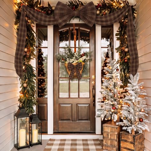 Norme 6 Ft Brown Tartan Plaid Christmas Tree Topper Bow - Large Holiday Decor