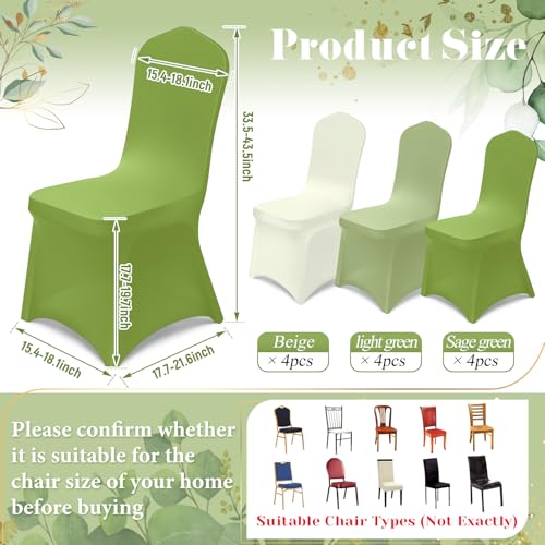 12 Pcs Sage Green Folding Chair Covers - Stretchy, Washable, Durable