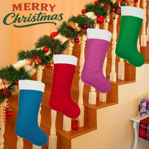 Large Navy Blue Christmas Stockings, Set of 6 Holiday Fireplace Decor