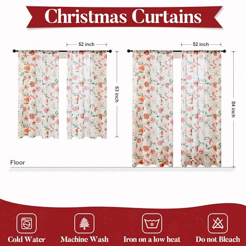 BROSHAN White Christmas Sheer Curtains 2-Panel Set 52W x 63L - Gingerbread & Candy Cane Pattern