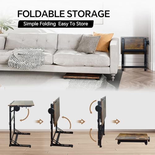 Folding C-Shaped TV Tray Table with Cup Holder and Device Slot
