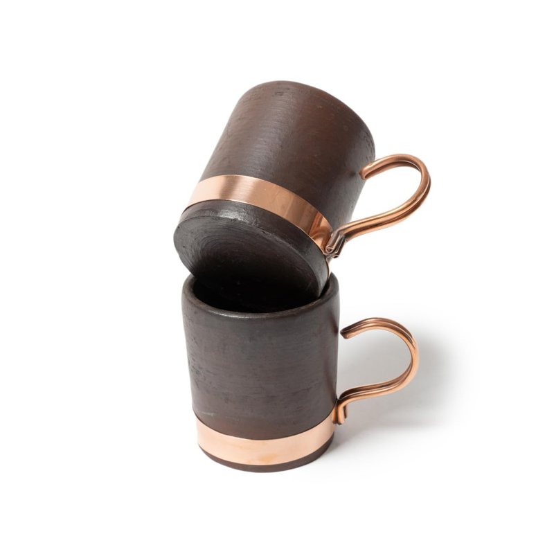 CHILE A MANO, Handcrafted Clay and Copper Espresso Cups Set (2 Pack), Elegant Design, Perfect for Coffee, Espresso, Latte, Tea