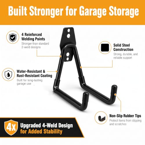 Heavy Duty Garage Wall Hooks 4 Pack Large Square Utility Hangers for Ladders and Bikes