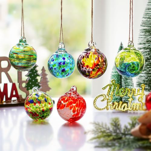 6-Piece Hand-Blown Glass Hanging Ornament Balls, 2.4-Inch Gazing Balls