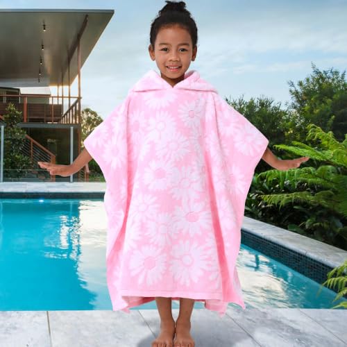VOOVA & MOVAS Kids Hooded Beach Towel Poncho - 100% Cotton Daisy (Ages 4-8)