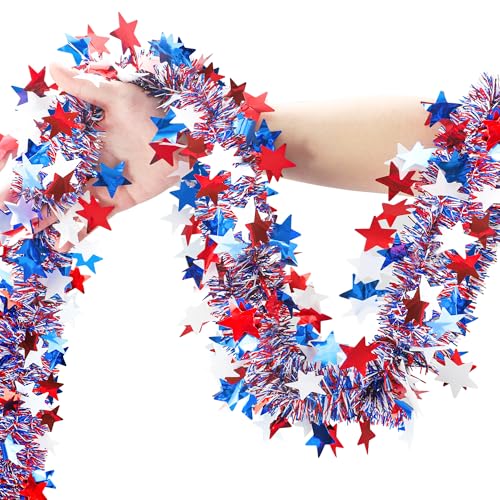 60ft Patriotic 4th of July Tinsel Garland - Red White Blue Star Decor