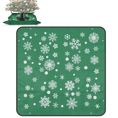 Joewuzun 39-Inch Waterproof Christmas Tree Mat with Snowflake Print, Green Floor Protector for Holiday Decor