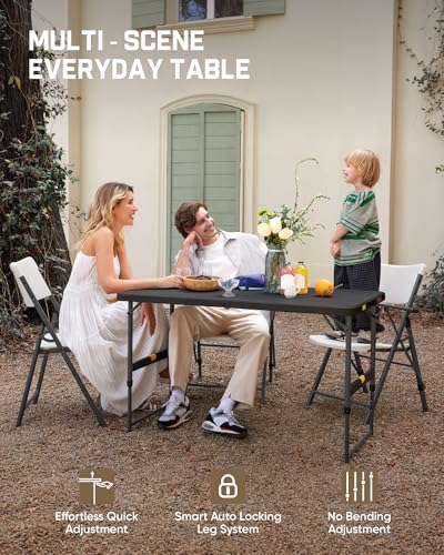 4-Foot Adjustable Height Folding Table, Portable Camping & Utility Table