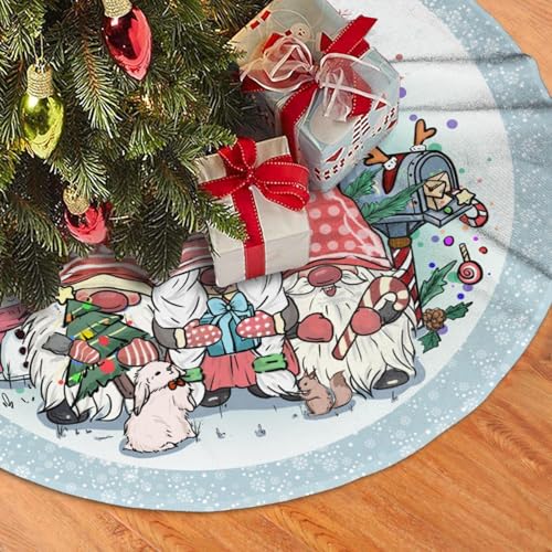 Christmas Tree Skirt 48 Inch with Gnomes - Festive Holiday Tree Mat for Christmas Decorations