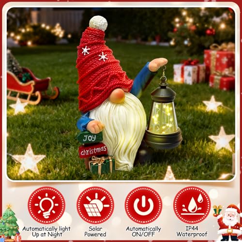 Aclema Christmas Gnome Statue with LED Lantern - Resin Holiday Decor for Indoor & Outdoor Festive Home Accents